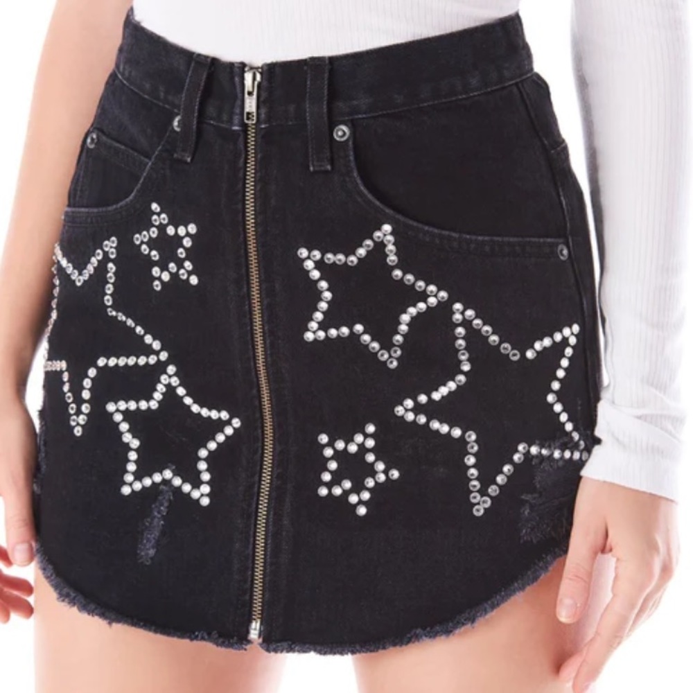 Black LF/Carmar Minu Denim Skirt with Sequin Stars